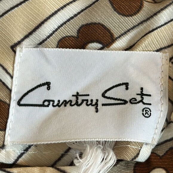 Vtg  60s/70s Country Set Brown, White & Tan Zig Zag Pattern Long Sleeve Blouse - Picture 8 of 9